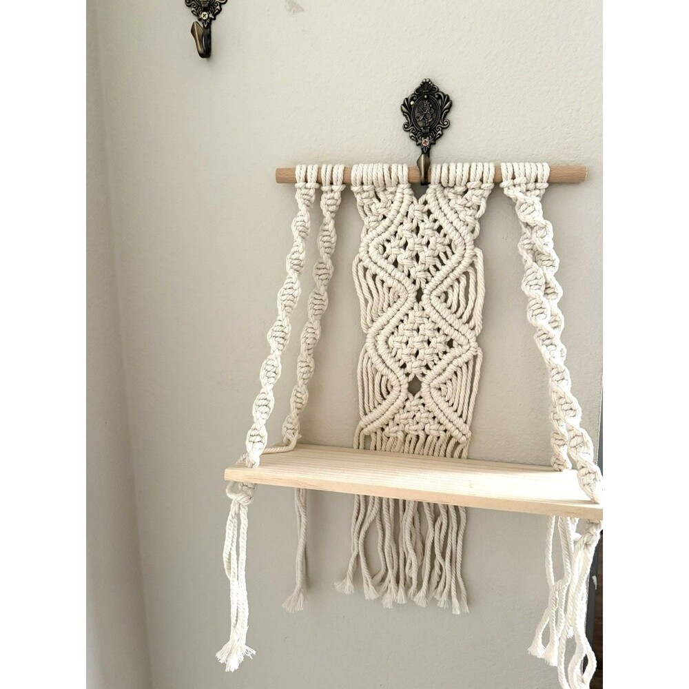 Macrame Wall Hanging Boho Plant Shelf Whimsical Country Home Hipster Decor